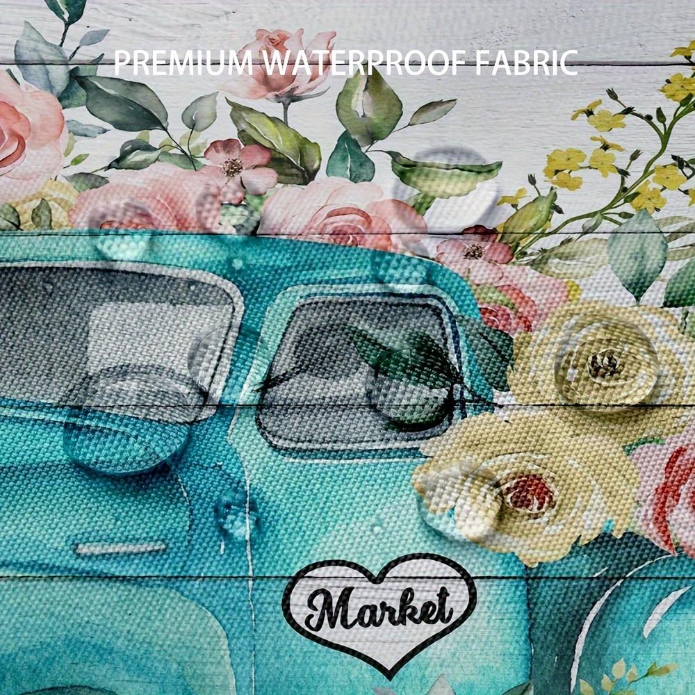 4pcs Flower Car Printed Bathroom Set Waterproof Curtain With 12 Hooks Non-Slip Bathroom Rug Toilet U-Shape Mat Toilet Lid Cover Pad Set