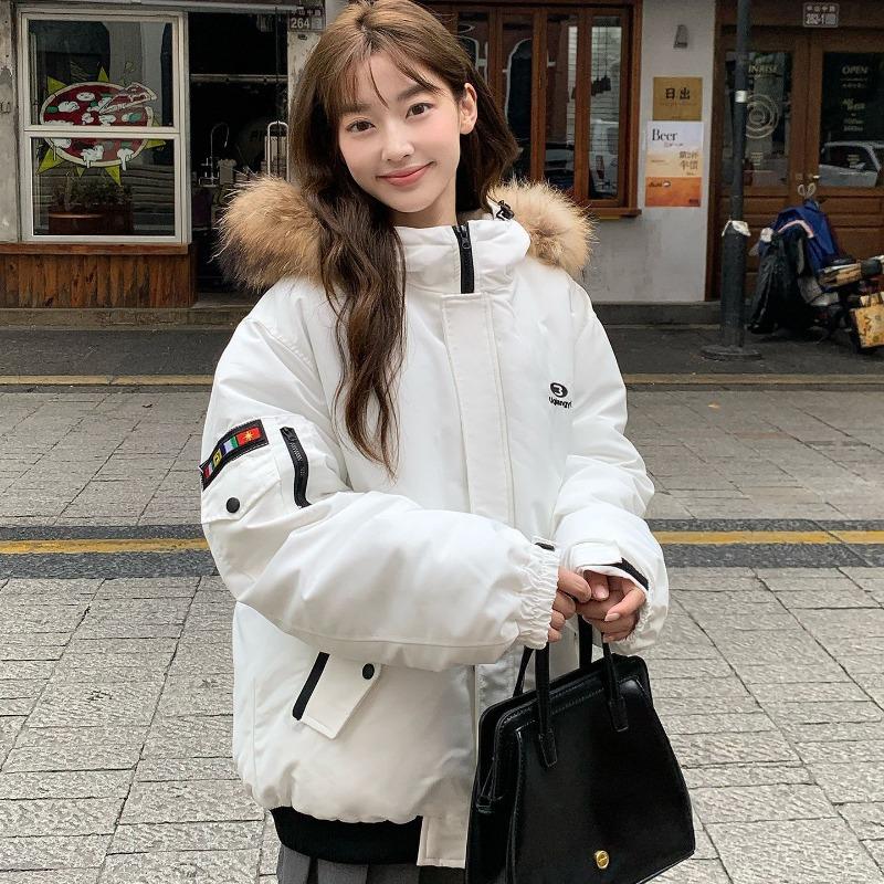 

Fur collar tooling Parker cotton clothes women s short winter new loose hooded bread clothes women s coat XL светло-синий