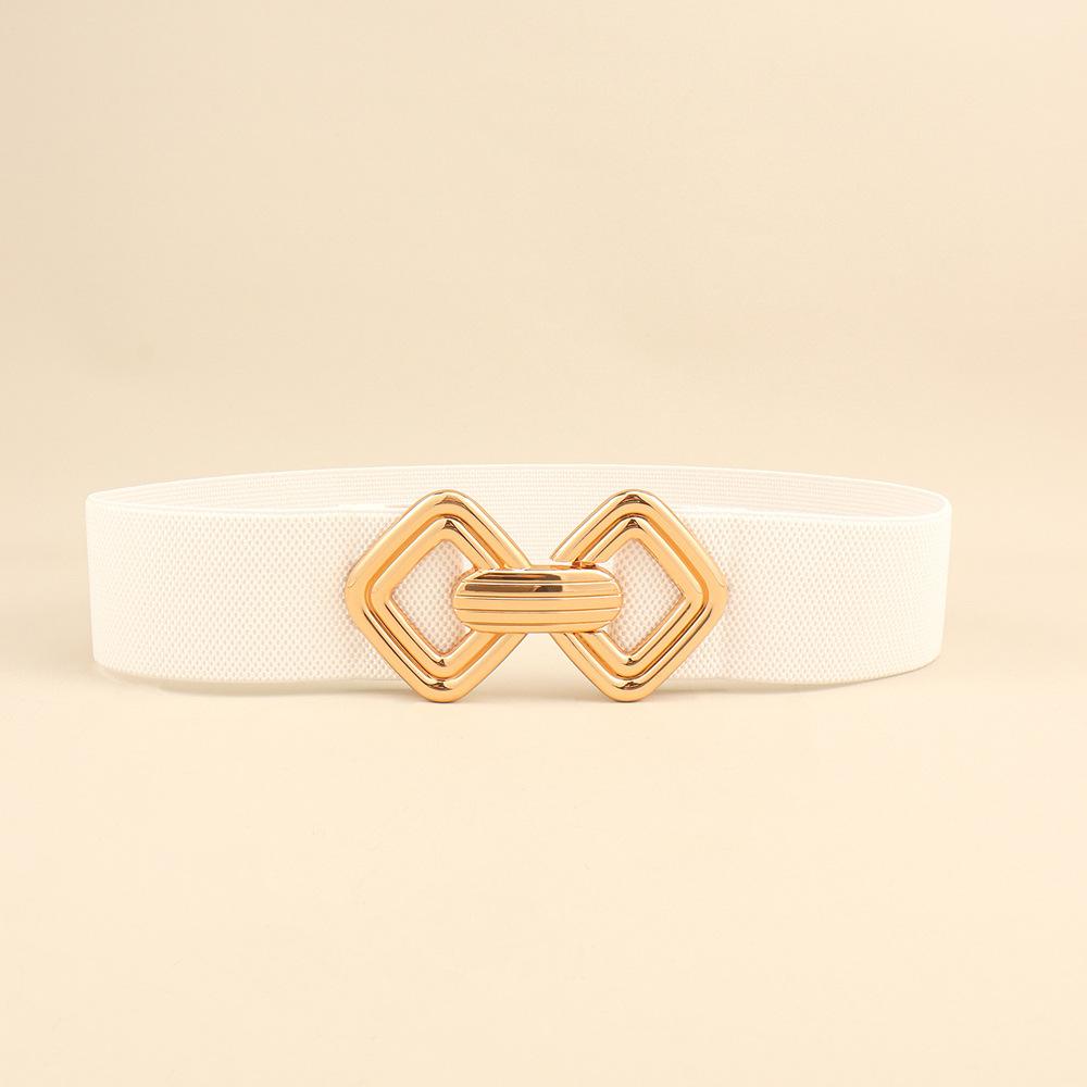 Curea elastică lată pentru femei, talie vintage elastică, cu cataramă retro aurie pentru rochii