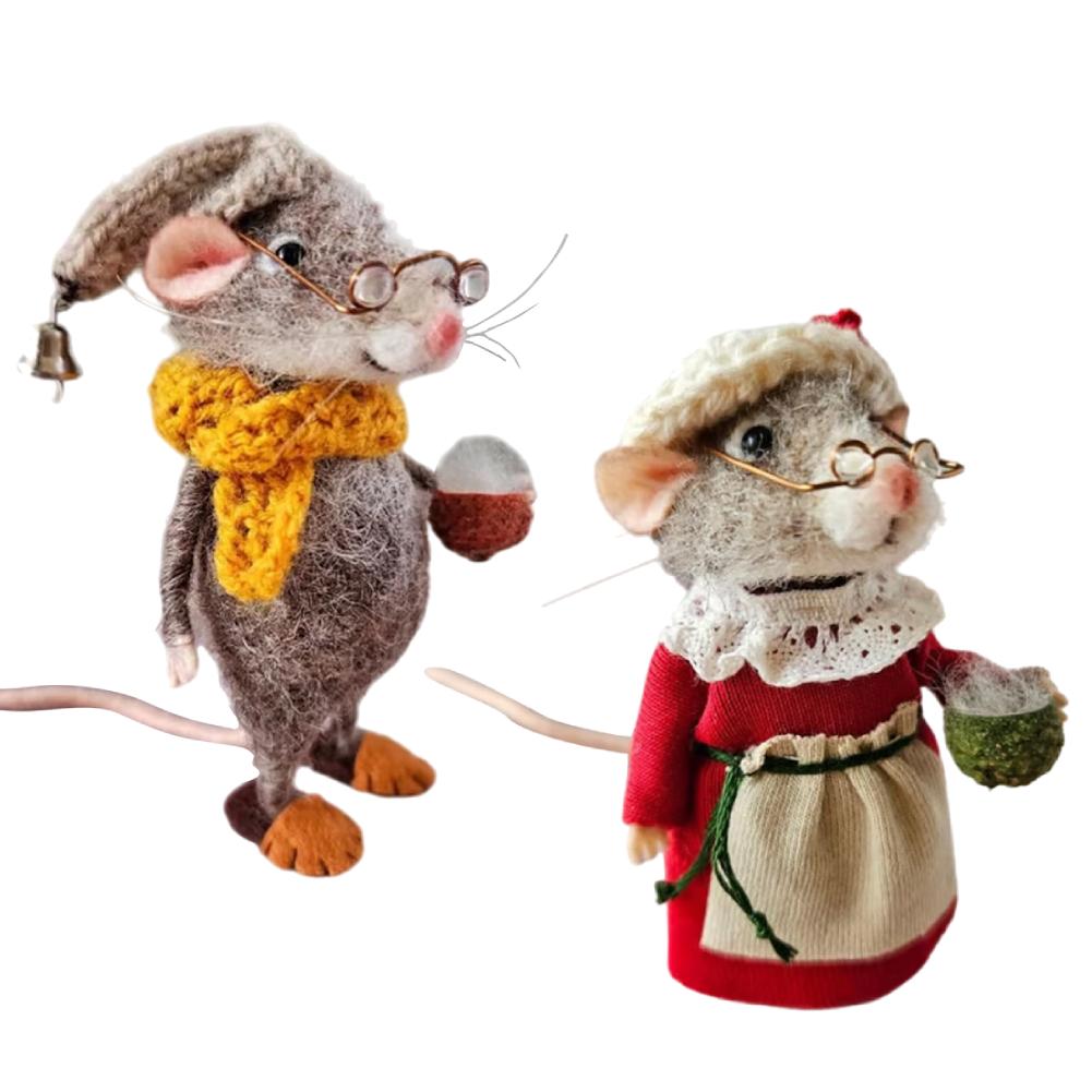 Mouse Doll Christmas Needle Felted Mouse Needle Felted Craft Decorations Mouse Handmade Wool Felted Only Material Package.