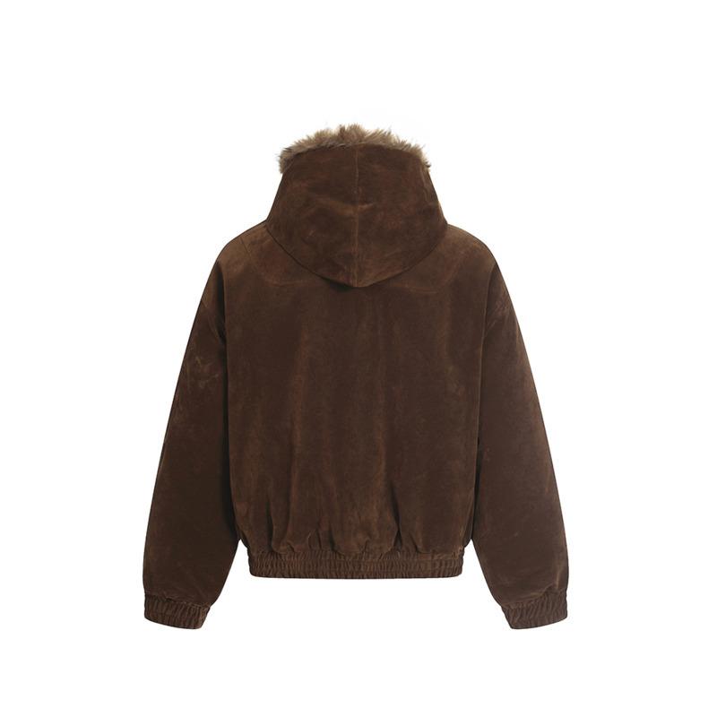 American Style Men's Cotton Coats Hooded Faux Fur Metal Single Breasted Loose Solid Color Male Winter New Jackets CPG4887