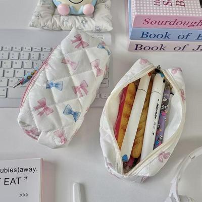 Cute Butterfly Knot Cherry Blossoms Pencil Case Large Capacity Stationery Storage Bag Multifunctional Makeup Bag Stationery Box