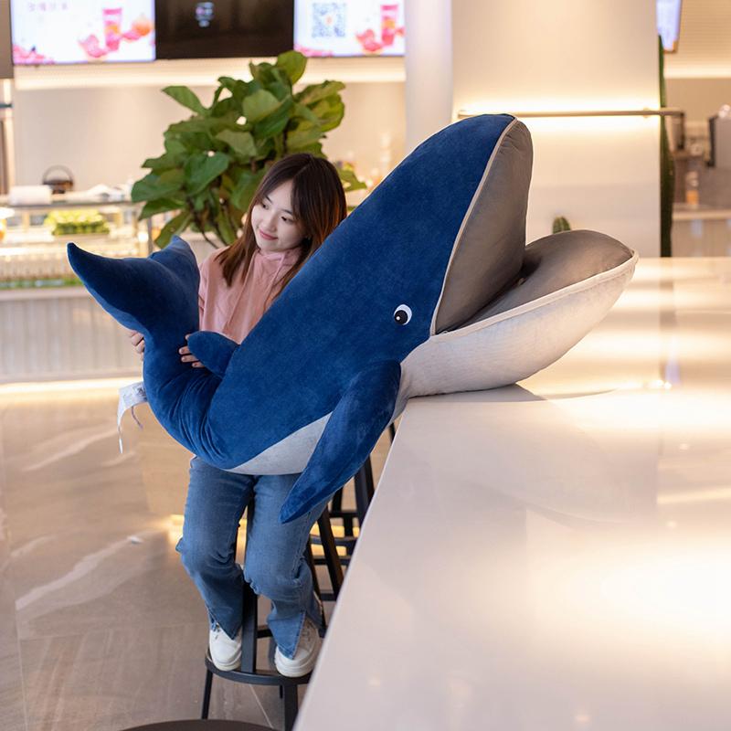 Blue Whale Doll Plush Toy Soft Aquatic Animal Plushie Peluche Mouth with Zipper Sleeping Companion Man Christmas Gift