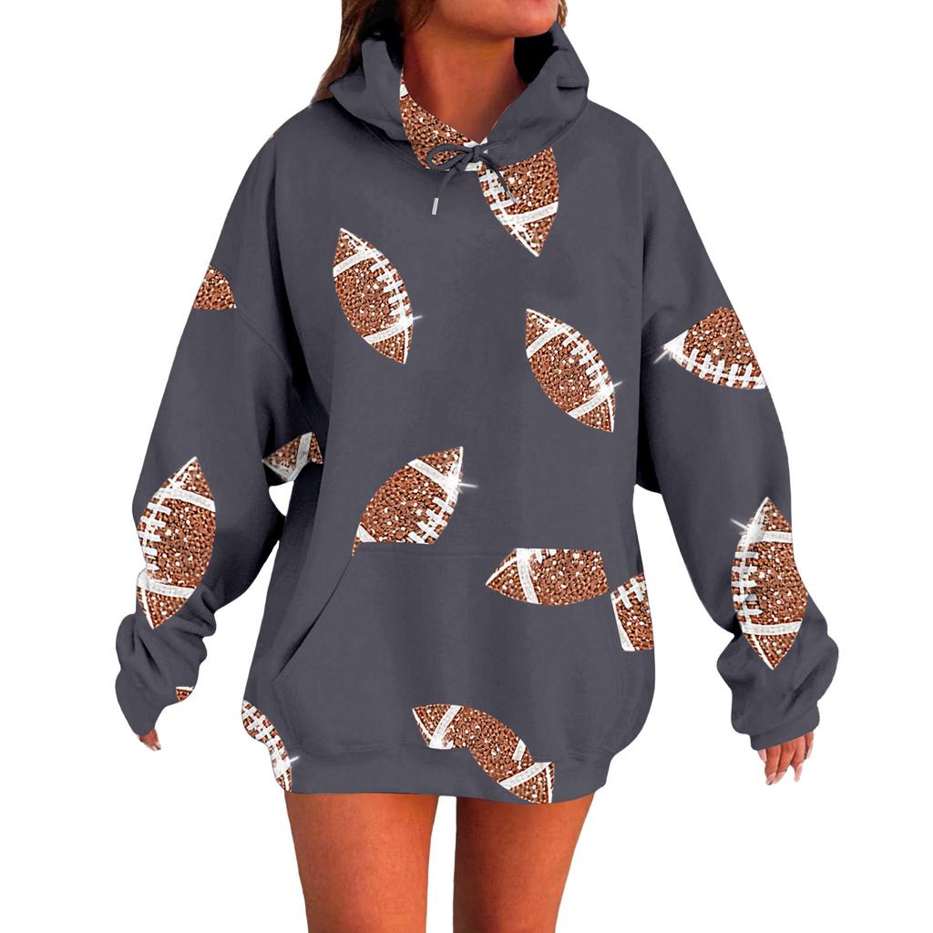 Ladies' Loose Comfortable Casual Fashionable Rugby Print Hooded Sweatshirt