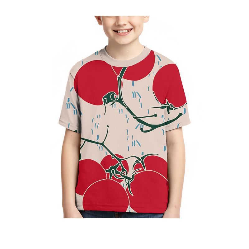 Summer Round Neck 3D Fruit Printed Top Fashionable Casual Short Sleeved Children's Boy T-shirts