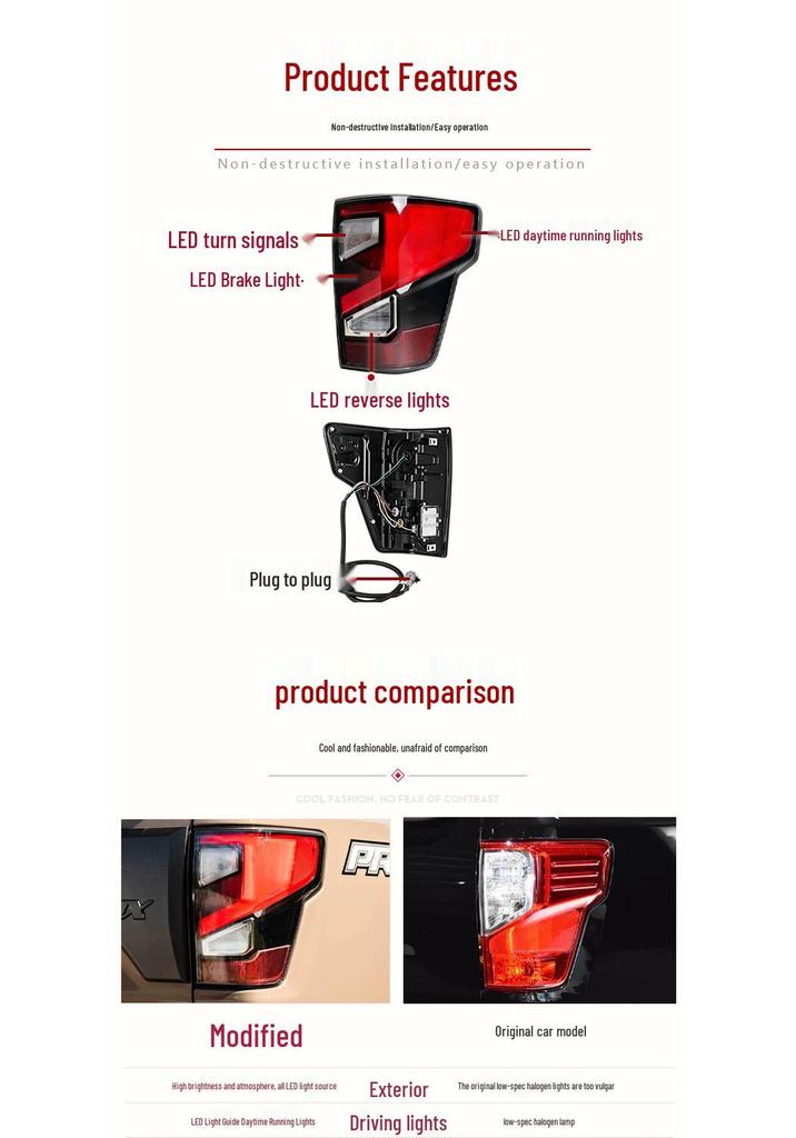 Upgraded LED Daytime Running Lights & Turn Signals for 16-18 Nissan Titan Rear Taillights