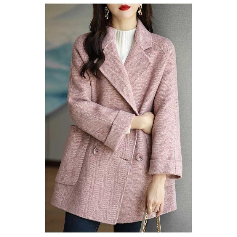 Women's Medium-length Flip Collar Long Sleeved Coat Fashion Loose Thin Casual Versatile High-end Tweed Jacket Spring and Autumn