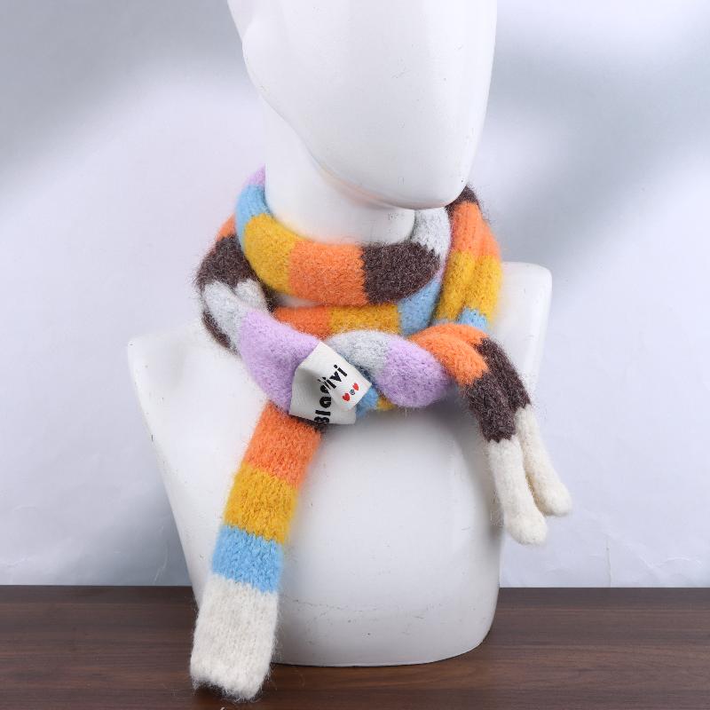 Women's Thin Narrow Long Colorful Striped Scarf Autumn And Winter New Design Hot Girl All-Match Decorative Scarf
