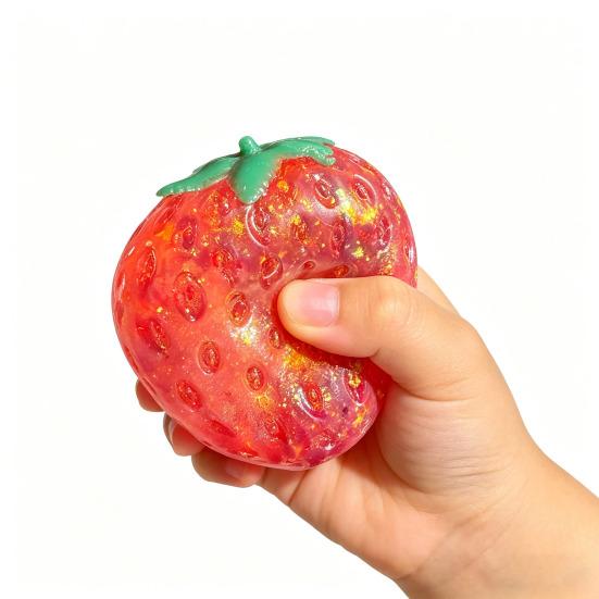 Clear Glitter Strawberry Squeeze Toy Slow Rebound Stress Relief Simulated Fruit Fidget Toy Anti-anxiety Sensory Ball Decompression