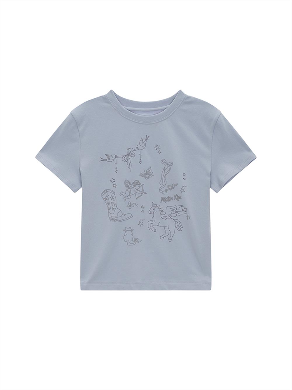 [Matinkim] KITSCH PRINTING CROP TOP IN SKY S-SKY