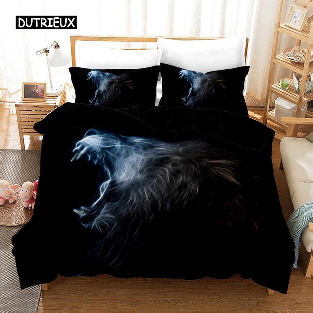 Lion Duvet Cover 3D African Wildlife Bedding Set for Kids Girls Soft Microfiber Quilt Cover with Zipper Closure