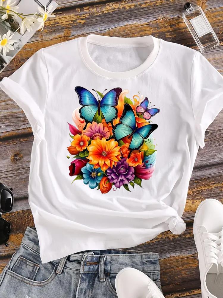 (Asian Size) Sweet Butterfly 90s Trend Printed Female Clothing Women Tee Lady  T Shirt  Casual Fashion Top Graphic Short Sleeve T-shirts
