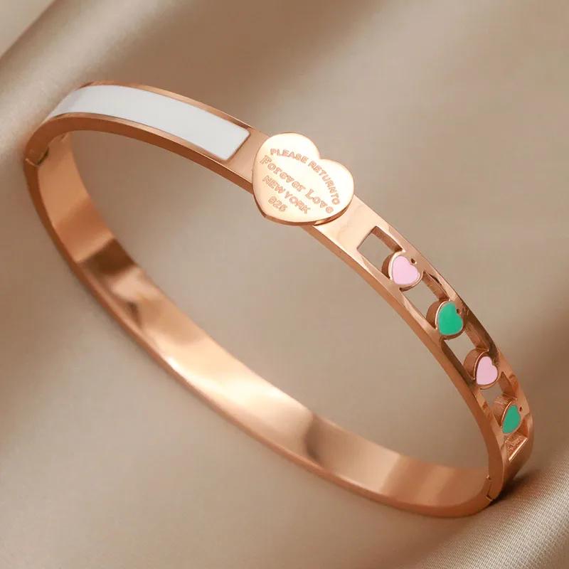 Edelstahl Metall Öl Herz Armreifen&Armbänder für Damen Modemarke Schmuck Elegante Schwarze Armreifen Accessoires
