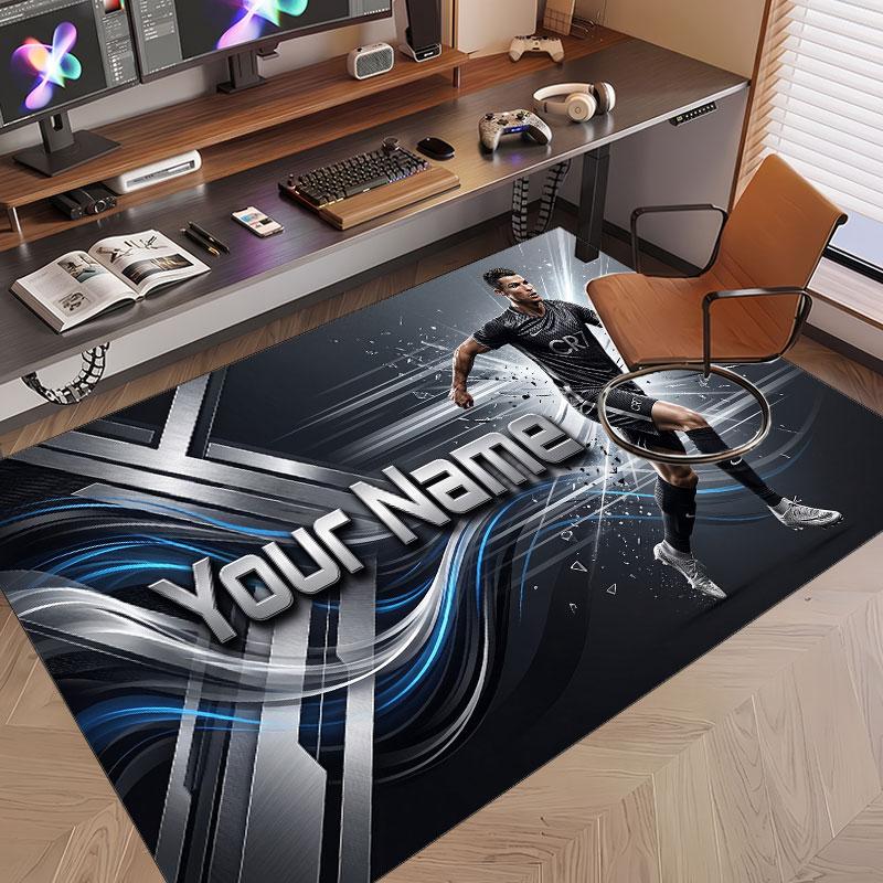 Custom Rug Cristiano Ronaldo Pattern Print Name Text Soft Non‑Slip Floor Carpet for Home Indoor Decoration