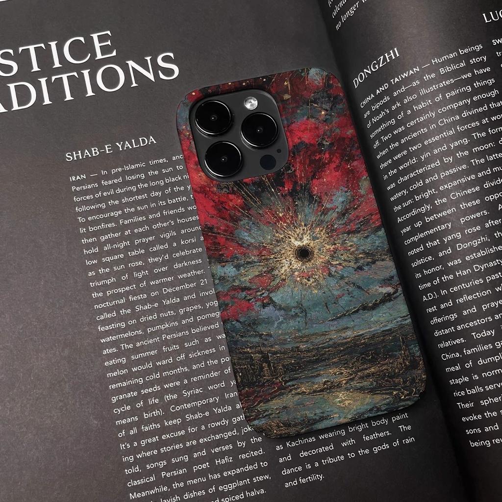 Dramatic Artistic Red-Blue Scene Vintage Painterly Phone Case for iPhone 17 16 15 14 11 12 13 Pro Max Air Plus Back Cover