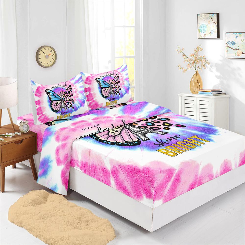 

Four-Piece Mattress Set, Rainbow Illustration Butterfly 3D Digital Printing Mattress Protective Cover (90cm * 190cm * 40cm) Pillowcase * 1