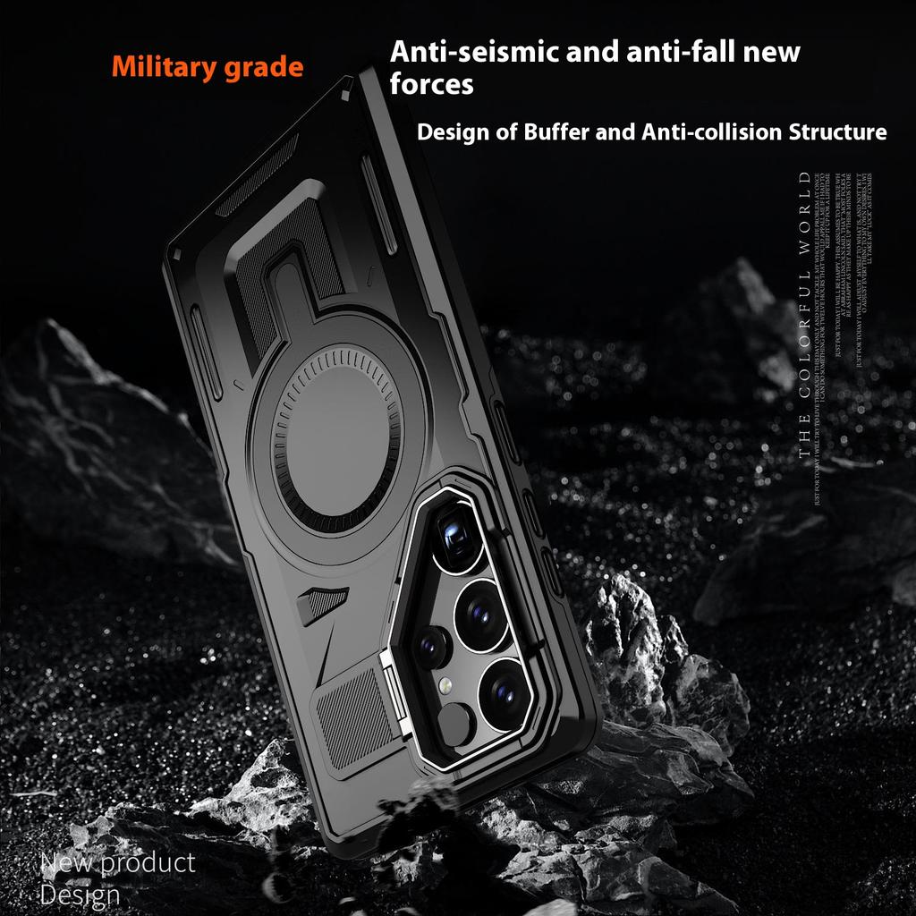 For Samsung Galaxy S25 Ultra Case Compatible with MagSafe Hollow Lens Frame Kickstand PC+TPU Phone Cover