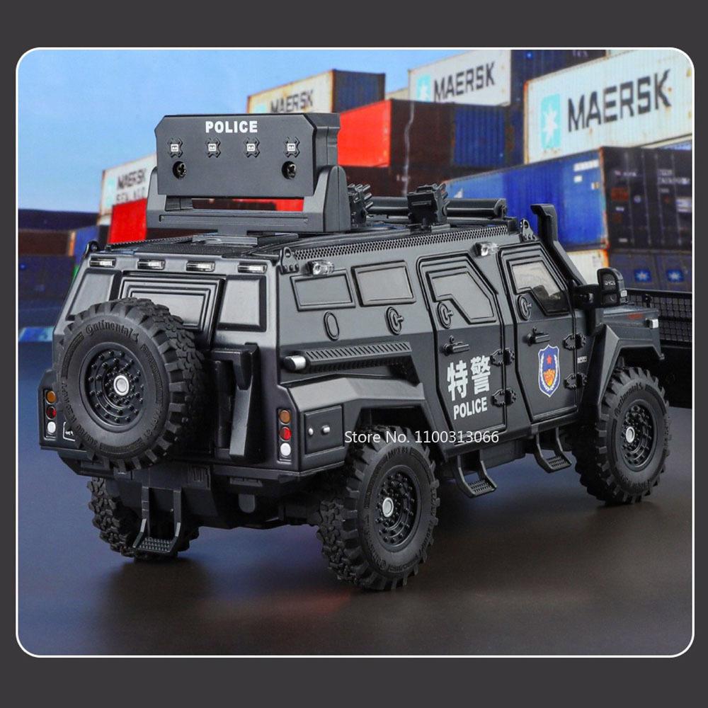 1:24 Spinosaurus Sabertooth Explosion Proof Cars Models Miniature Toys Wheels Turned Anti-riot Dispersal Police Car Boys Gifts