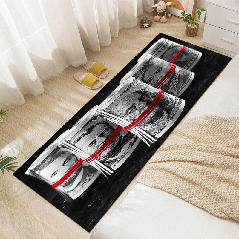 Vibrant Money-Printed Runner Rug Creative Home Decoration Bedside Carpets Zippered Money Bag Art Hallway Entryway Carpet