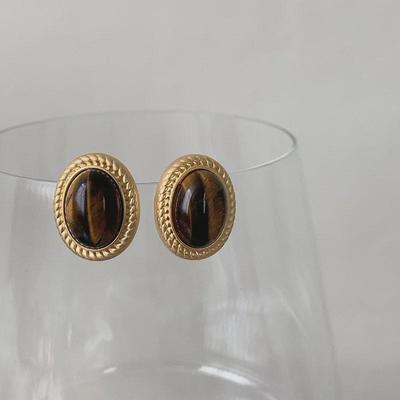 Orecchini Pendenti Retro Francesi in Argento S925 con Occhio di Tigre per Donna - Design di Alta Gamma