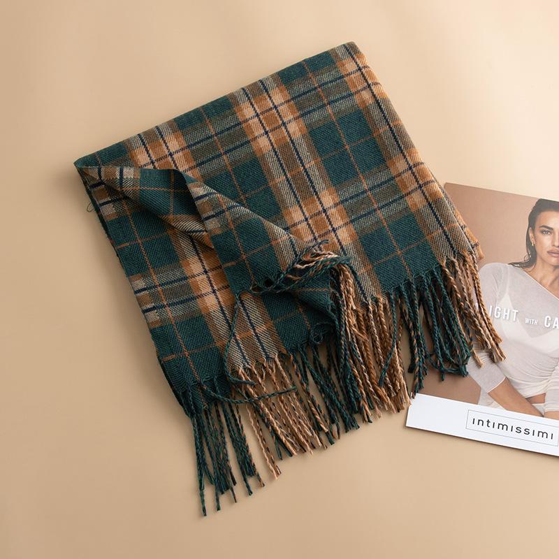 

Japanese and Korean Plaid Imitation Cashmere Plaid Scarf for Women Winter Korean Version Versatile Couple Warm Scarf 65*200cm