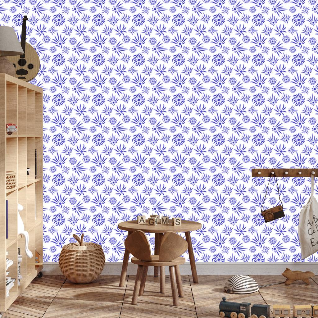 Blue and white flowers wallpaper for living room and bedroom 50x1000