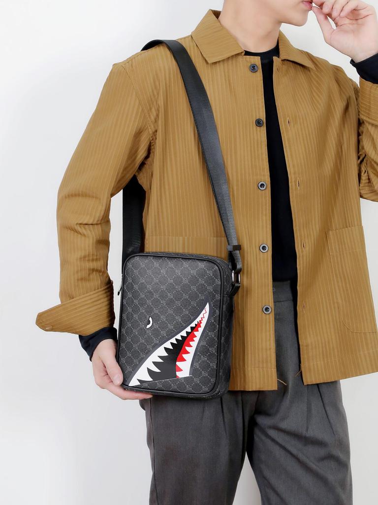 Męska casualowa torba na ramię z rekinem: Biznesowy plecak i torba crossbody o dużej pojemności na kampus