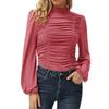 Women's Fashion Solid Color Long  Sleeves High Neck Pleated Slim Top