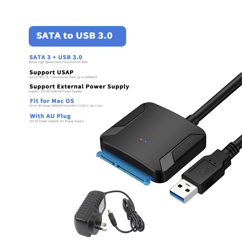

Для кабелю-адаптера SATA 3 – USB 3.0 3.5 HDD 2.5 SSD-адаптера Підходить для Windows 7/8/10/11, для Mac OS X, адаптер шнура зовнішнього жорсткого диска