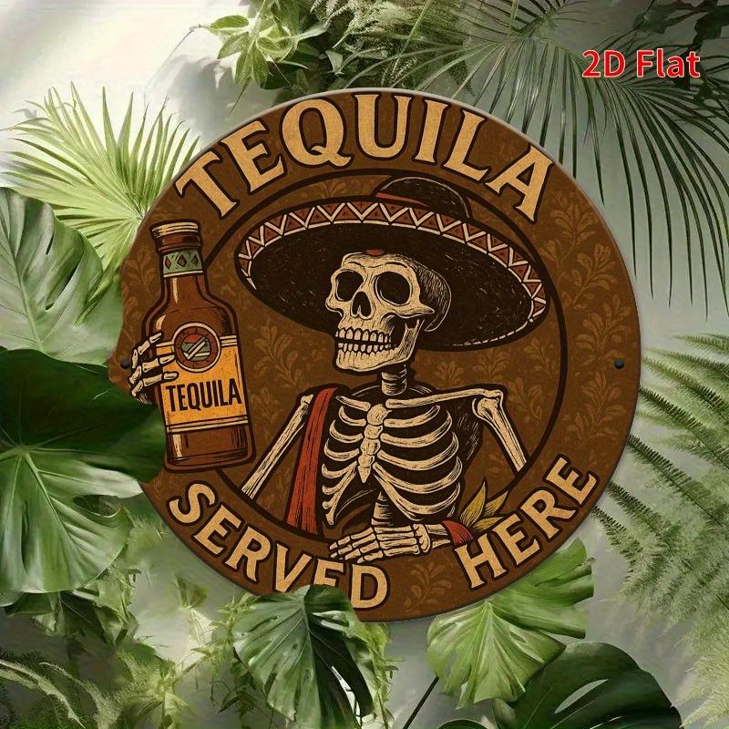 Tequila Catrina Metal Sign. 7.8x7.8 inch skeleton & sombrero decor for bar or home.