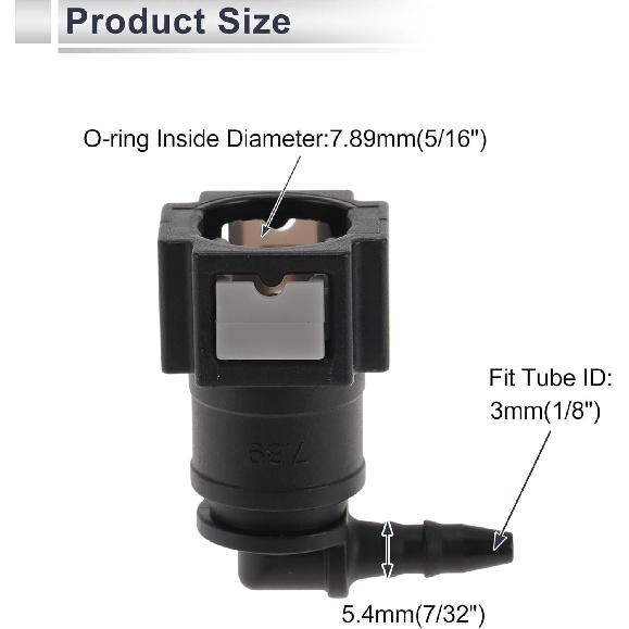 1/8" Fuel Line Quick Connector ID Hose for 5/16" SAE Male Connector Female to Barb 90 Degree Quick Adapter Seal Fittings Plastic Black Grey 2 Pcs