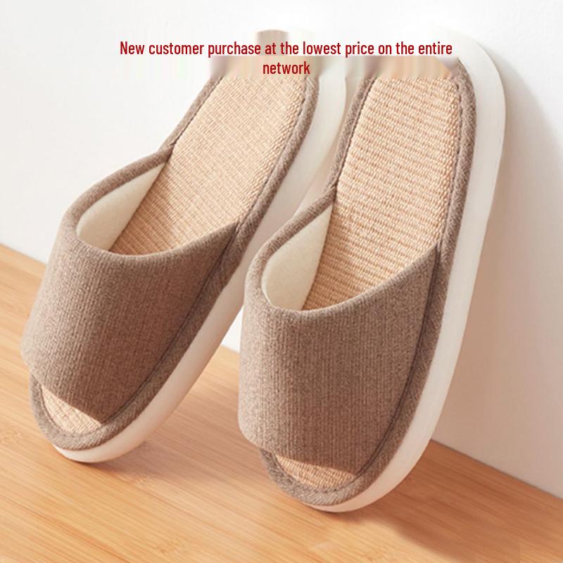 Japanese Linen Home Slippers - Silent, Non-Slip, Cotton Linen, Sweat-Absorbent, Breathable Indoor Shoes for All Seasons.