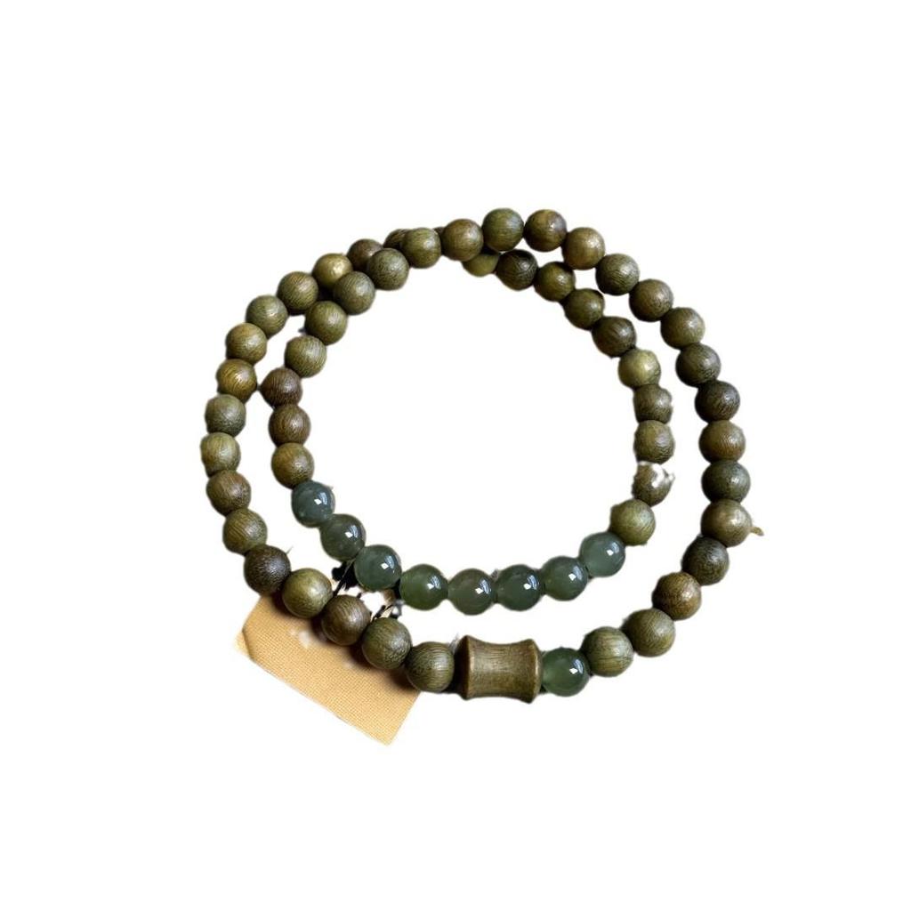 Natural Green Sandalwood Wénwán Double Wrap Bracelet - Niche Design for Men, Women, Couples