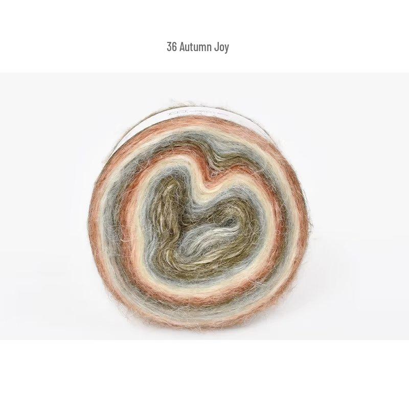 Hand-Dyed Gradient Rainbow Mohair Yarn - Fluffy, Soft, and Perfect for Knitting and DIY Projects.