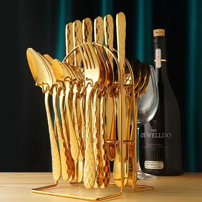 24 Set Paslanmaz Çelik Sofra Takımı Vakum Titanyum Kaplama Sade Bıçaklar Çatallar Kaşıklar Çay Kaşıkları Yemek Takımı Çatal Bıçak Takımı