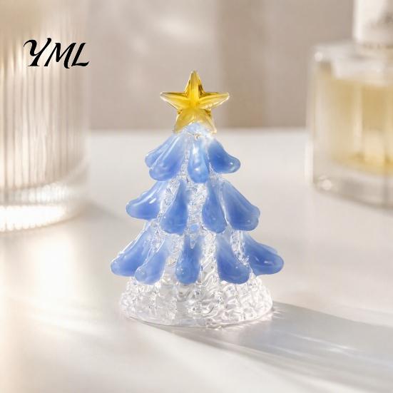 Christmas Gift for Friends Handmade Glass Tree Lighted Figurine, Mini Luminous Xmas Crystal Figurine Night Light, Art Tabletop Holiday Decoration