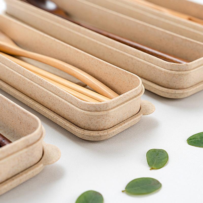 Natural Wooden Spoon With Box Handmade Wooden Fork Chopsticks Dinner Kit Kitchen Accessories