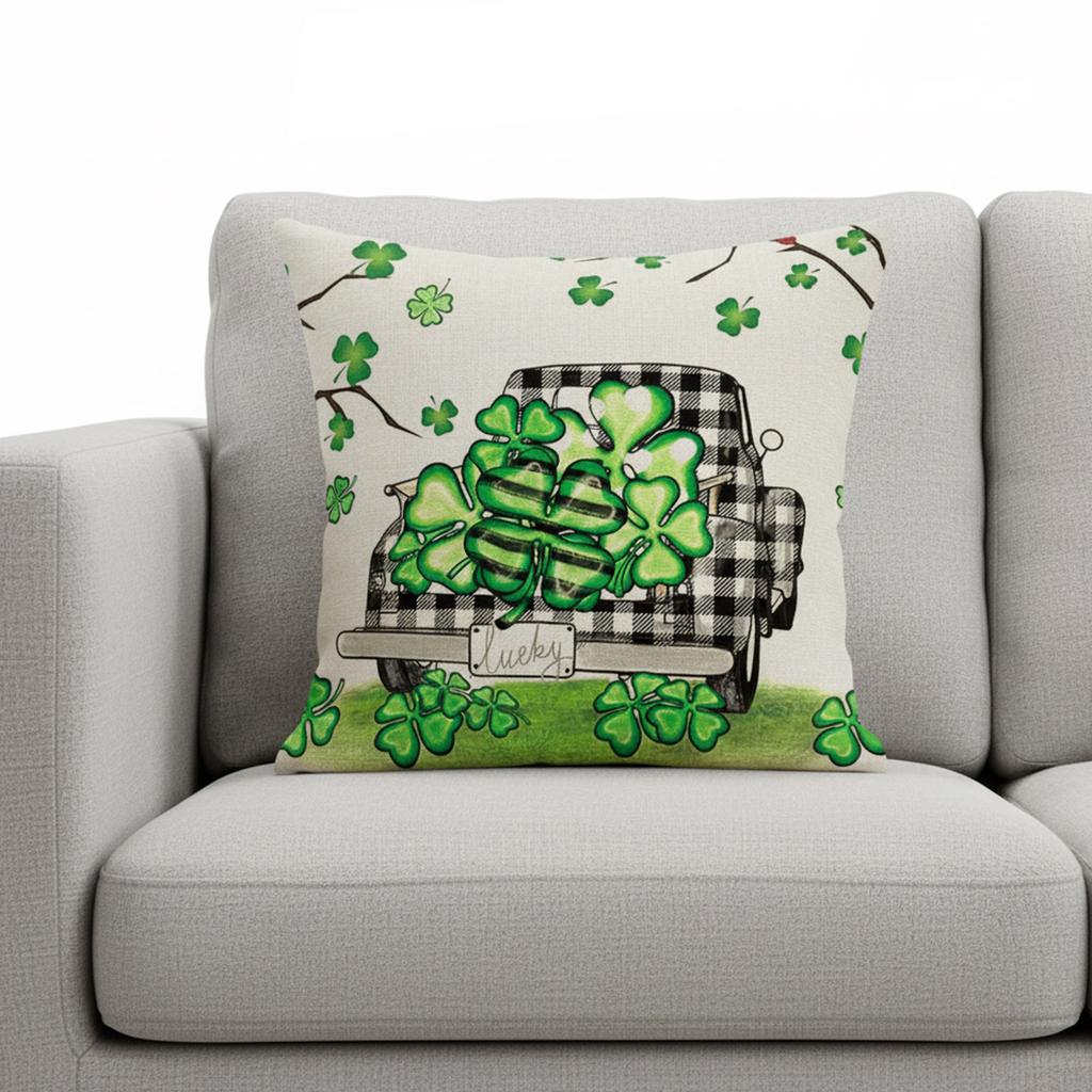 St Patricks Day Irish Party Cushion Cover Multi-Purpose Four-Leaf Throw Pillow Cover Creative Clover Pillowcase for Home Decor