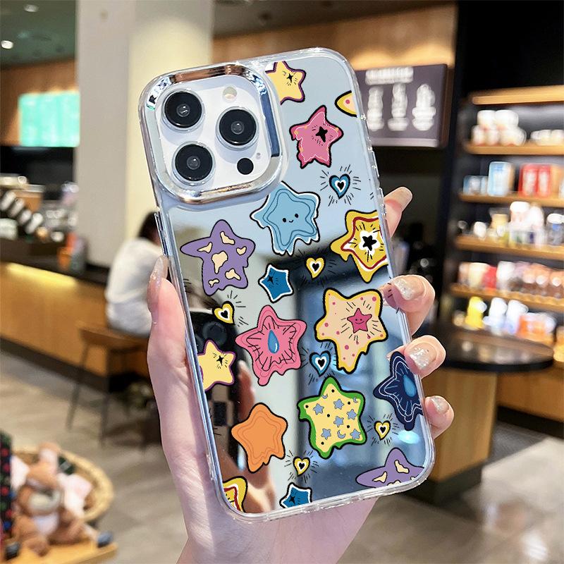 Niche Cute Colorful Cartoon Stars Apple 11 Makeup Mirror Mobile Phone Case iPhone11 Mirror Case