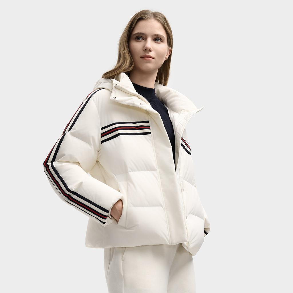 FILA Heritage Fashion Classic Trendy Comfortable Versatile Hooded Down Jacket Women outerwear Mist-Lotus-White F11W548903FIV
