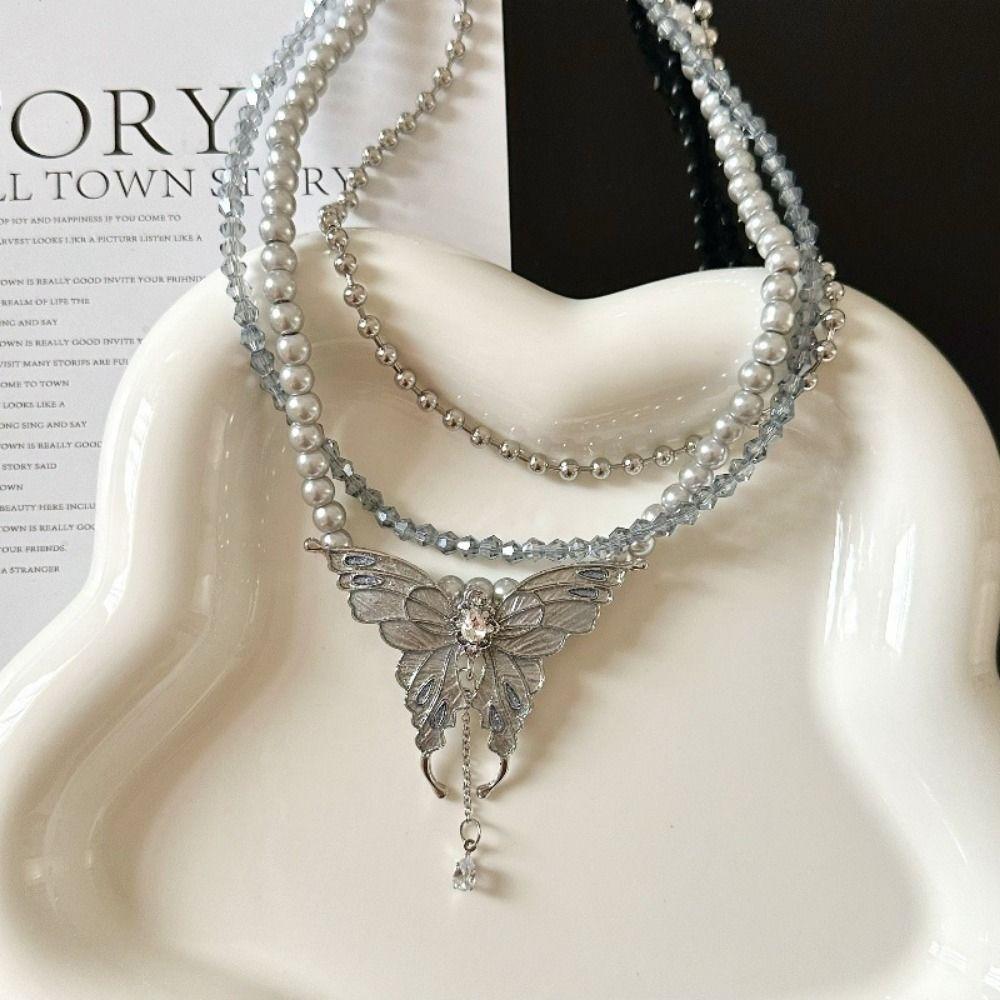 Advanced Sense Butterfly Necklaces Rhinestone Multilayered Choker  Jewelry Accessories