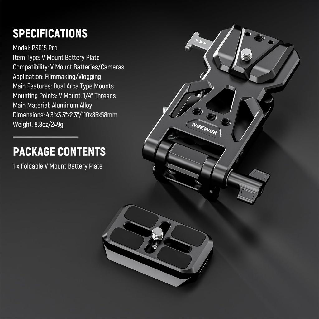 NEEWER PS015 PRO Foldable V-Mount Plate Arca Type Quick Release Camera Base with 1/4 3/8 Screws for DSLR Mirrorless Gimbal