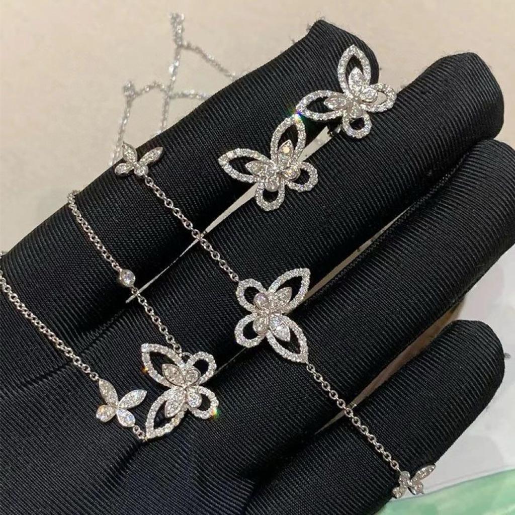 Pendientes clásicos de mariposa chapados en oro de plata 925, pulsera de mariposa, collar de mariposa.