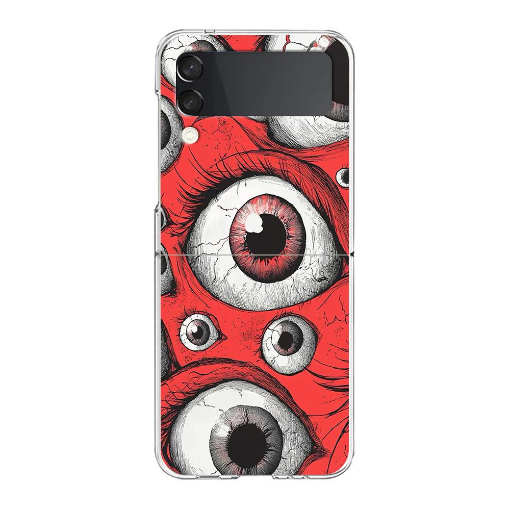 Transparent Phone Case For Samsung Galaxy Z Flip 3 4 5 6 7 Hard Folding PC Z Flip3 Flip4 Cover Scary Devil Eye Pattern