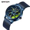 Sanda Men's Creative Wheel Quartz Watch - Trendy Rotating Waterproof Wristwatch