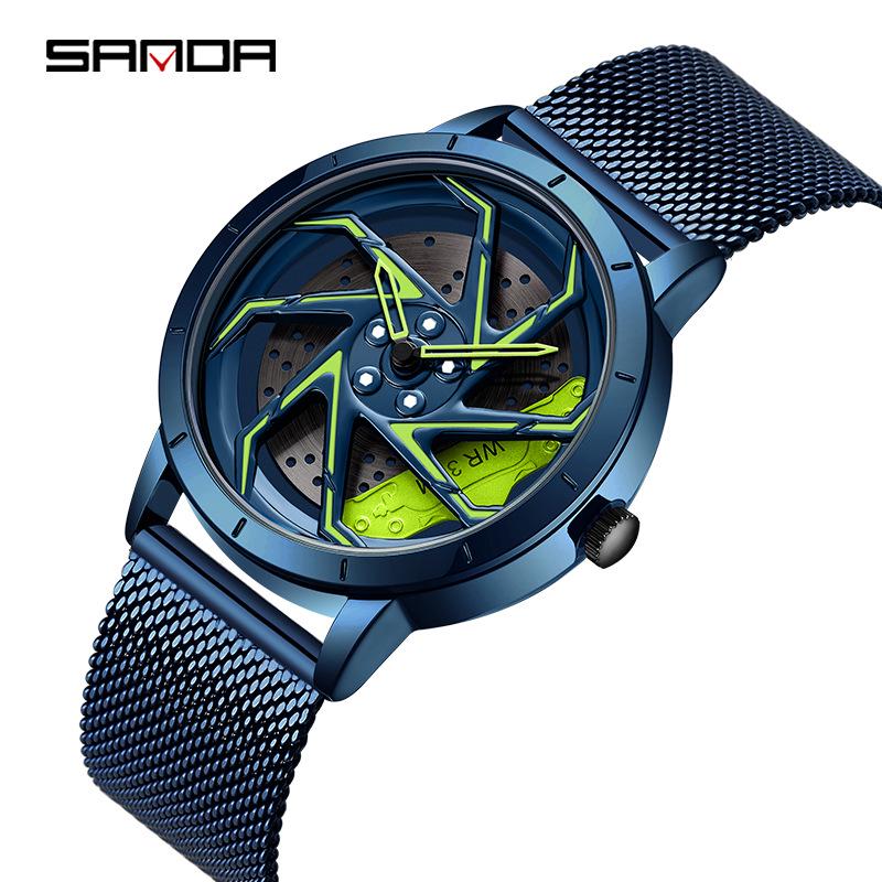 Sanda Men's Creative Wheel Quartz Watch - Trendy Rotating Waterproof Wristwatch