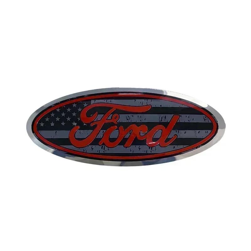 12.5X5CM Car Front Grille Hood Trunk Logo Sticker For Ford Ranger Kuga Edge Focus Mk3 Fiesta Mk7 Mondeo Mk4 S-MAX F150 Transit
