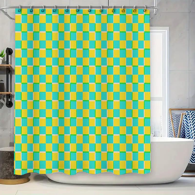 

Shower Curtain Abstract Geometric Teal Blue Modern Waterproof Bathroom Decor Farmhouse Style Fabric Liner Set W60H190(CM)-1 Pcs