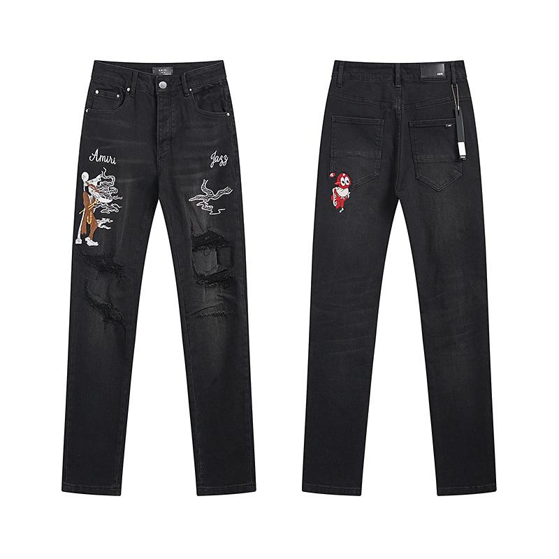 Purple Brand Ink Printing Meichao High Street Retro Ripped Casual Trend Denim Horn Pants Small Feet