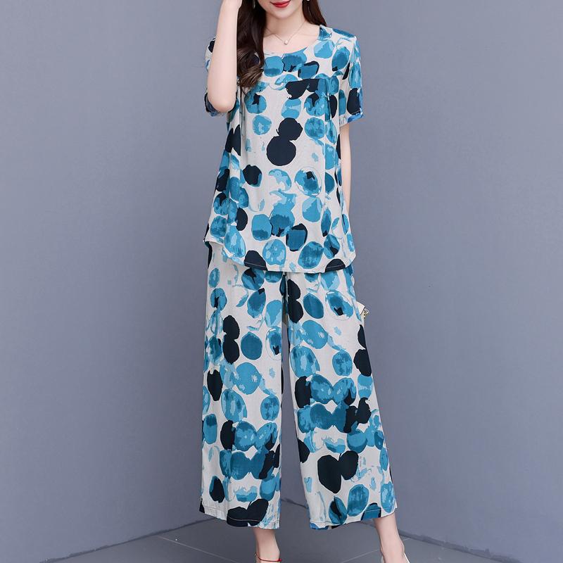 Summer Plus Size 2 Piece Sets Women Outfit Elegant  Loose High Waist Wide Leg Trouser Sets Female